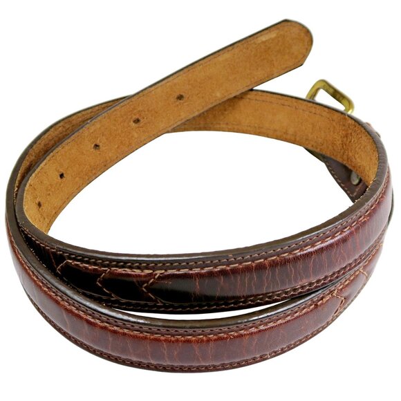 Vintage Leegin Brown Leather Belt: Stitching Detail, Brass Buckle, USA, Size 34" - Picture 4 of 7